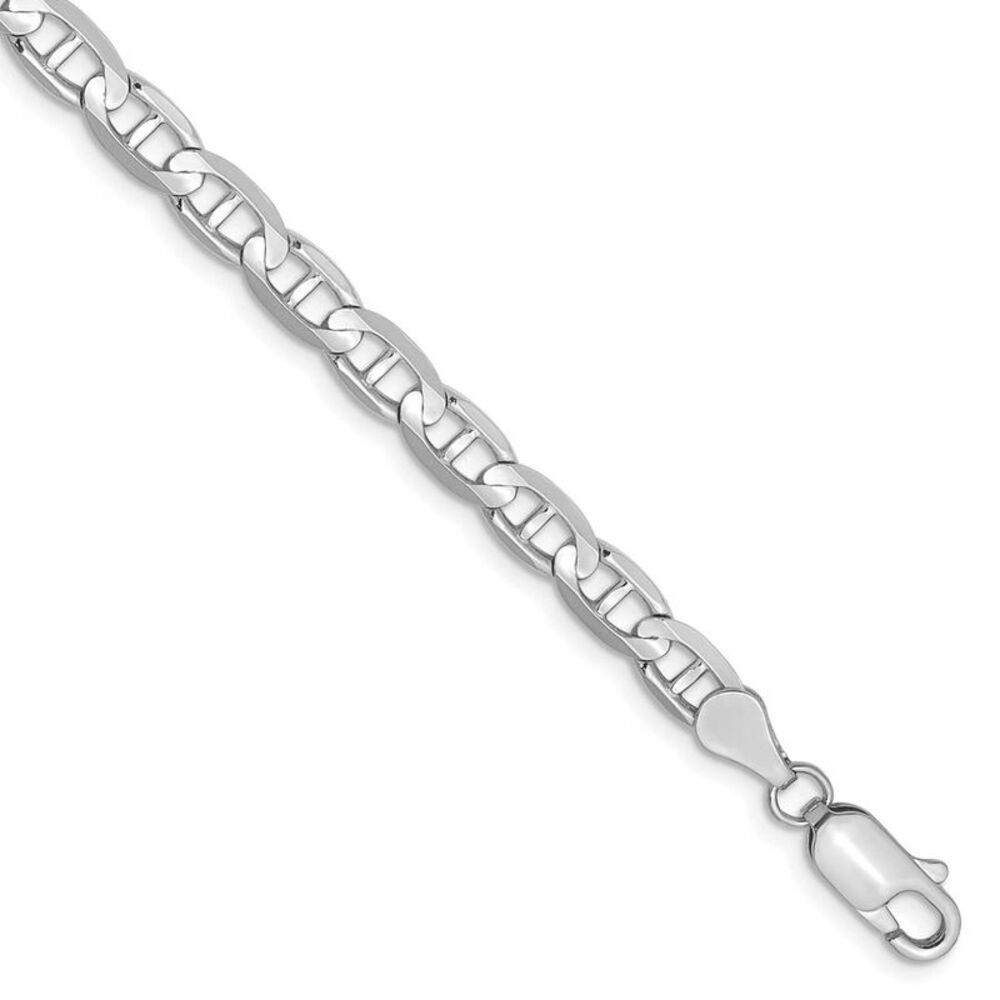 4.4mm Solid Concave Anchor Chain Bracelet in 14k White Gold, 8 Inch